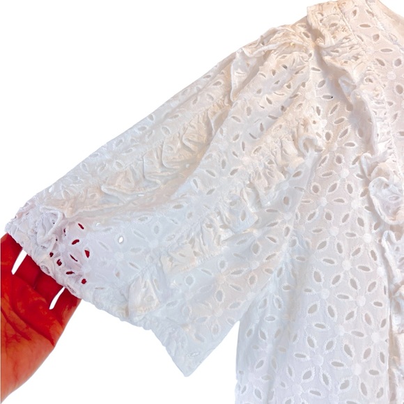 Rachel Parcell Ruffle Detail Cotton Eyelet Blouse Short Sleeve Sz S - Picture 6 of 11